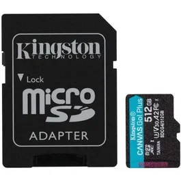 Kingston SDCG4/512GB Tarjeta MicroSD Canvas Go! Plus 512GB, Clase 10, U3, V30, A2, Velocidad Lectura Hasta 200 MB/s, Adaptador SD incluido para Juegos Móviles y Grabación 4K UHD
